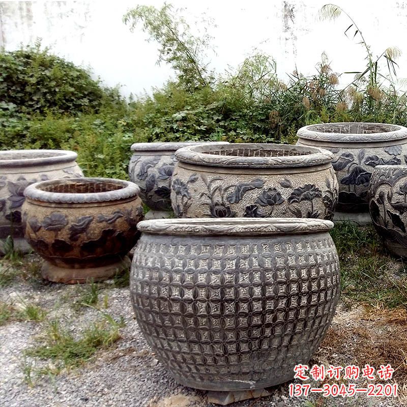 常州仿古石雕花盆水缸——精美艺术家品