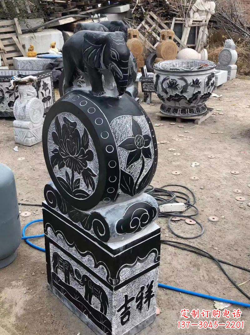 常州传统工艺小象抱鼓石雕塑
