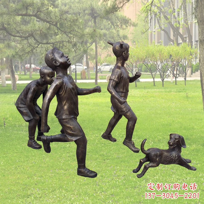 常州仿铜跑步小孩雕塑