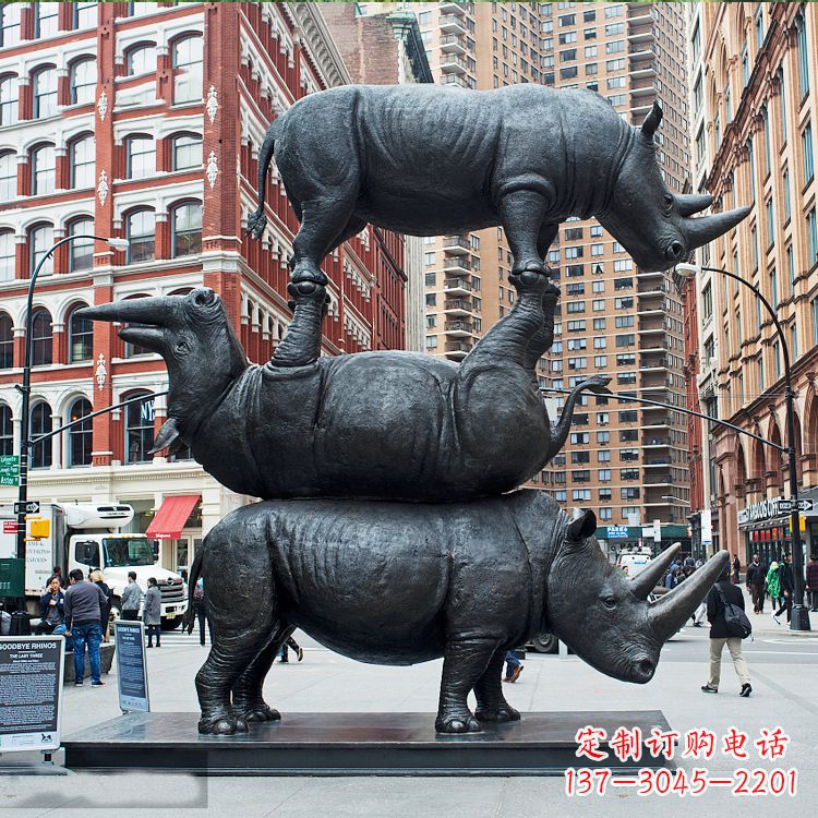 常州仿真犀牛景观铜雕-城市街道创意动物景观