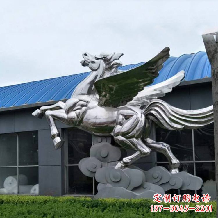 常州飞马镜面不锈钢雕塑-企业景观动物标识
