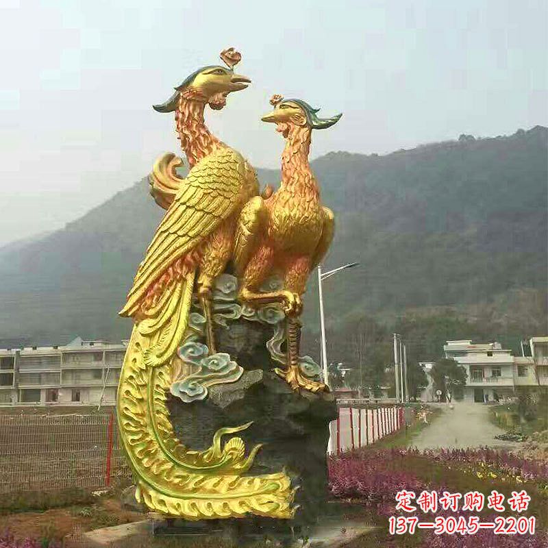 常州凤凰景观铜雕塑-公园景区瑞鸟凤凰鎏金景观雕塑