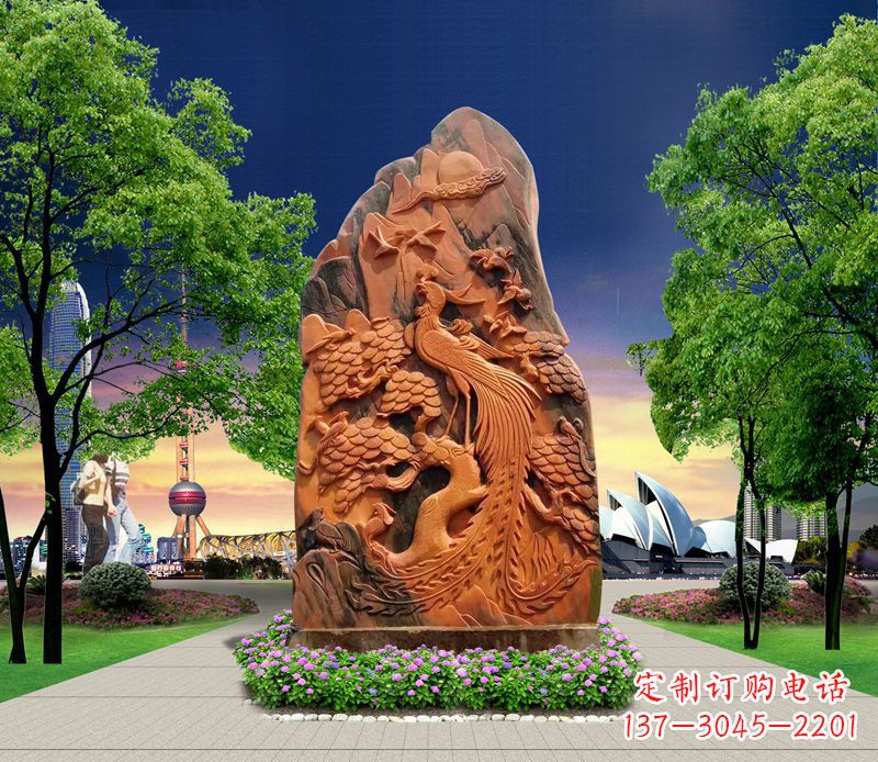 常州凤凰石雕公园动物摆件
