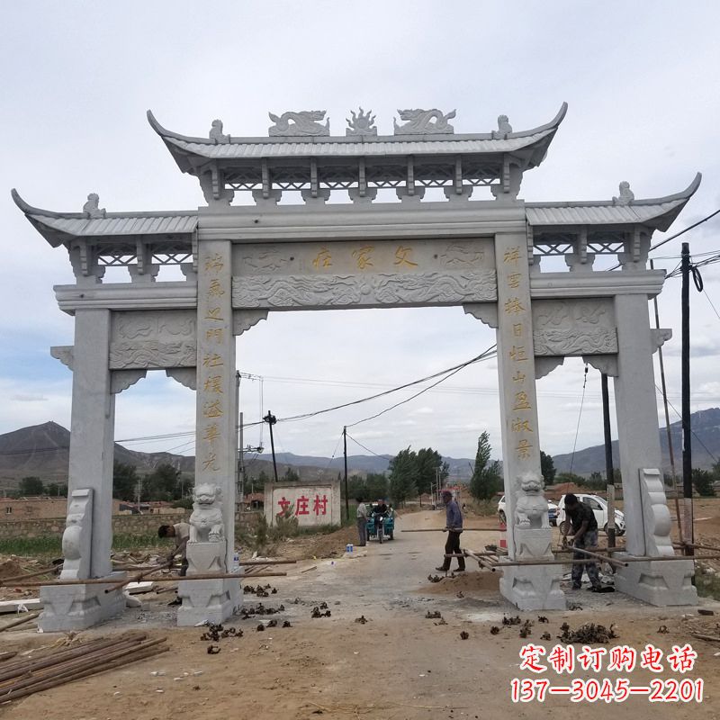 常州父家庄村口石雕牌坊高品质青石雕塑定制
