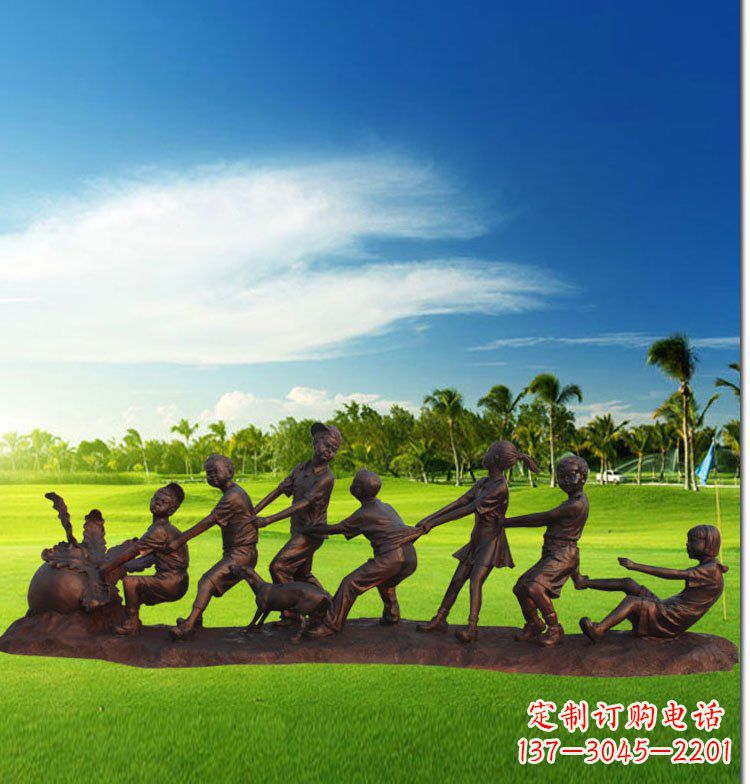 常州公园拔萝卜儿童玻璃钢仿铜雕塑