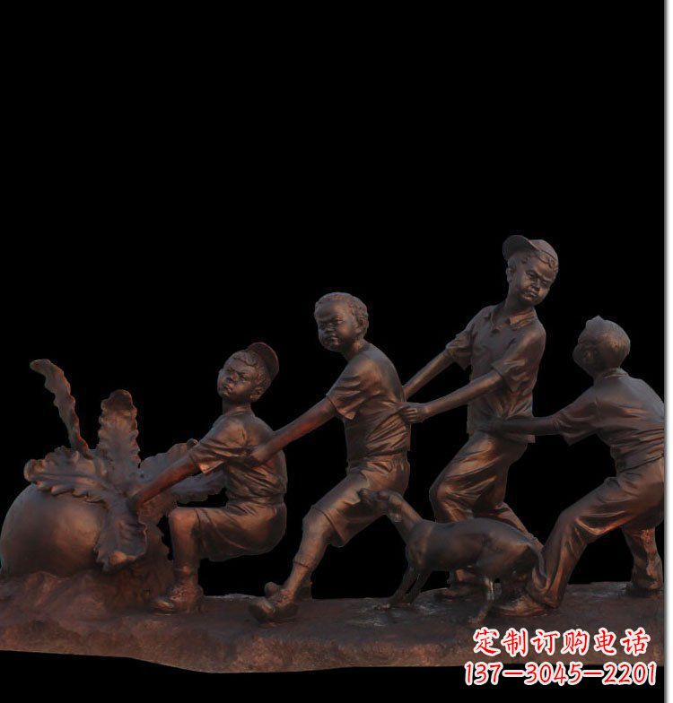 常州精美玻璃钢仿铜拔萝卜人物雕塑