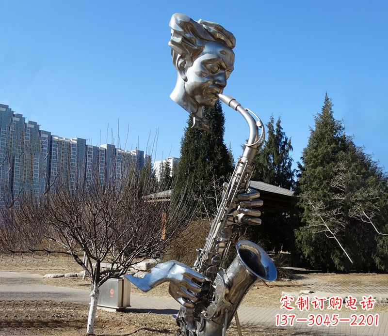 常州纪念性不锈钢萨克斯头像雕塑
