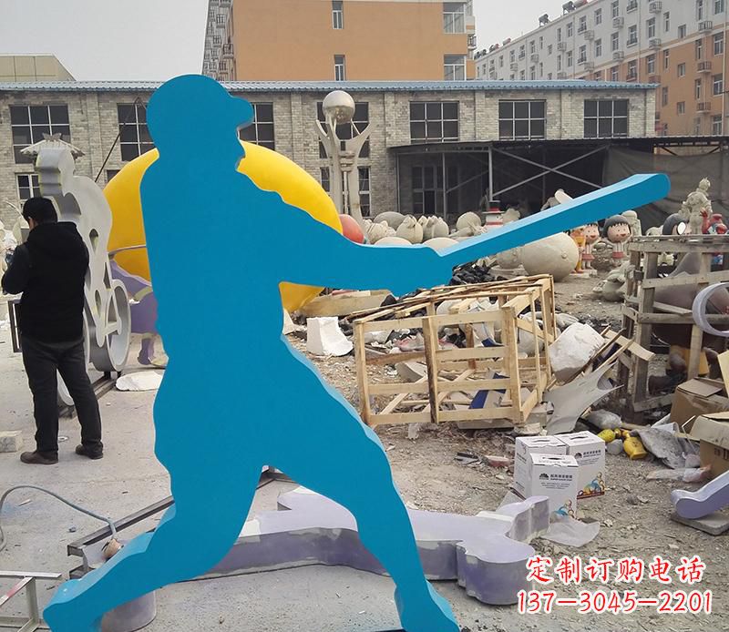 常州公园不锈钢打棒球雕塑2