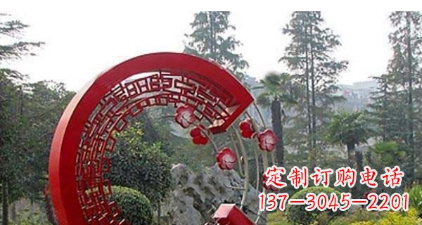 常州灵动奔放的不锈钢和梅花圆环雕塑