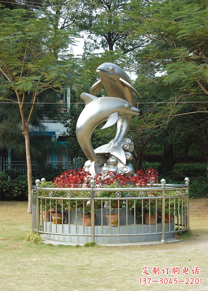 常州不锈钢踏浪海豚雕塑