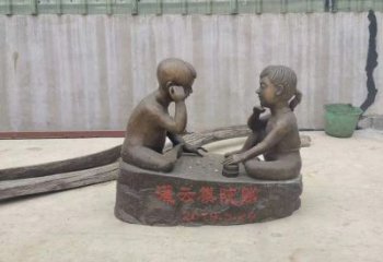 常州精美儿童下棋铜雕