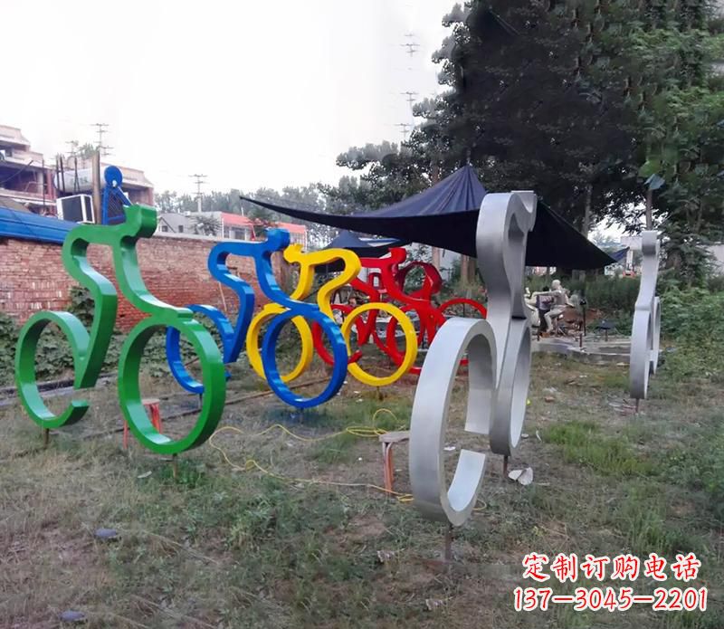 常州抽象不锈钢自行车雕塑