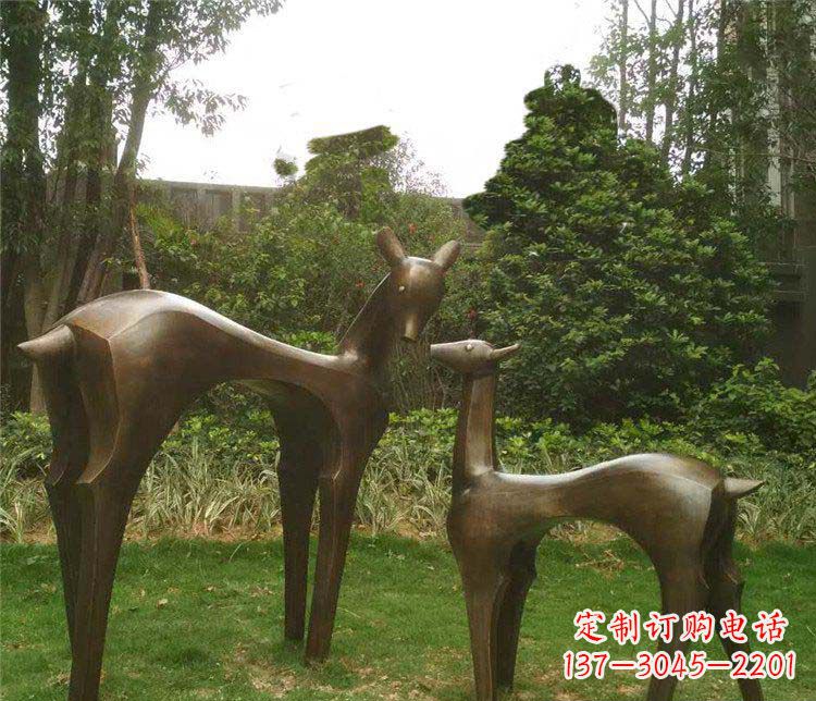 常州公园抽象母子鹿动物铜雕