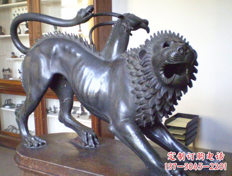 常州公园抽象狮子蛇和羚羊动物景观铜雕