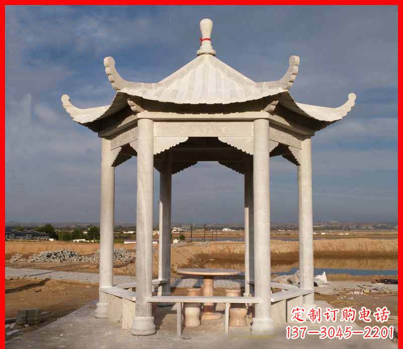 常州公园大理石六角石雕凉亭 (2)