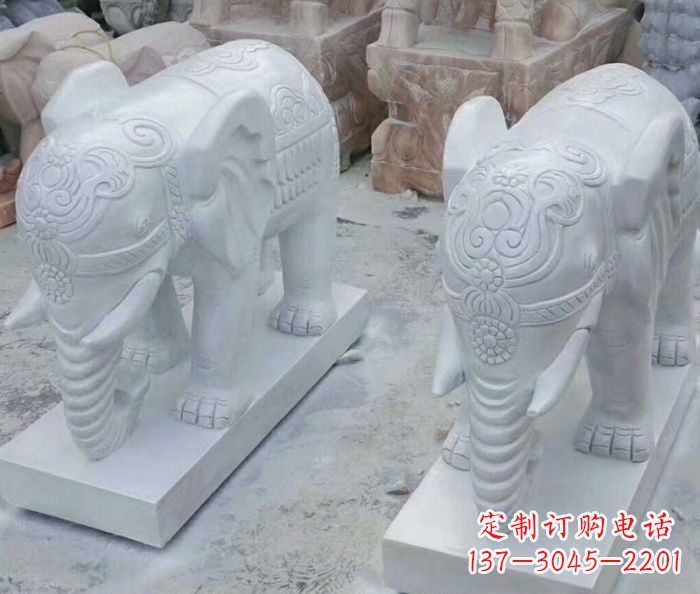 常州公园动物汉白玉招财大象石雕 (2)