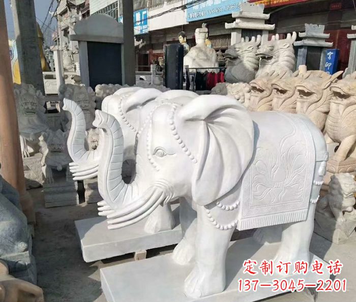 常州汉白玉大象雕塑——招财聚宝