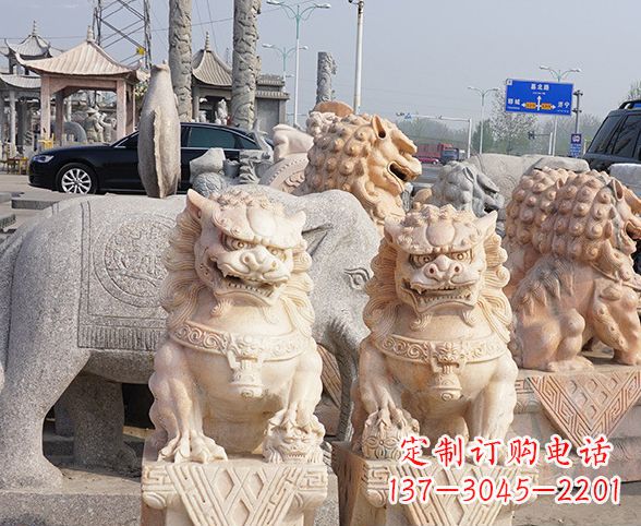 常州公园动物晚霞红狮子石雕