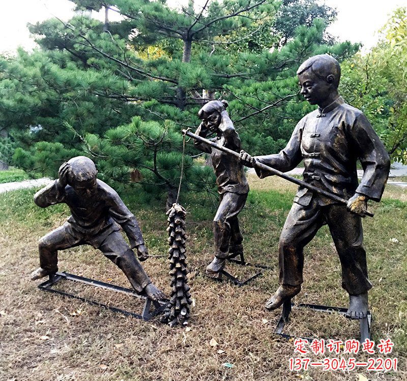 常州公园放鞭炮儿童铜雕