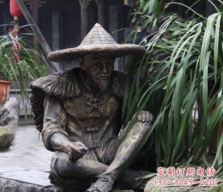 常州中领雕塑定制——古典经典“渔翁”铜雕