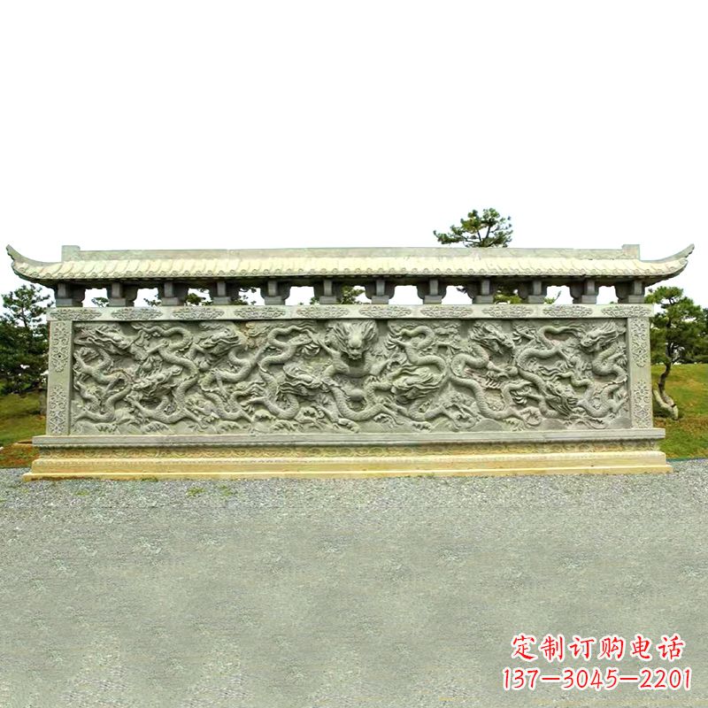常州公园广场大型九龙壁石雕影壁墙
