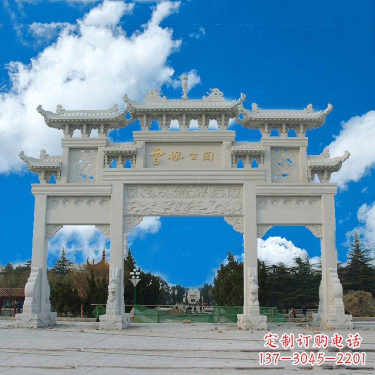 常州传承历史的精美汉白玉三门牌楼雕塑