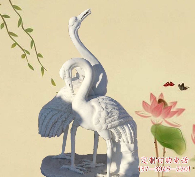 常州中领雕塑精美汉白玉仙鹤石雕