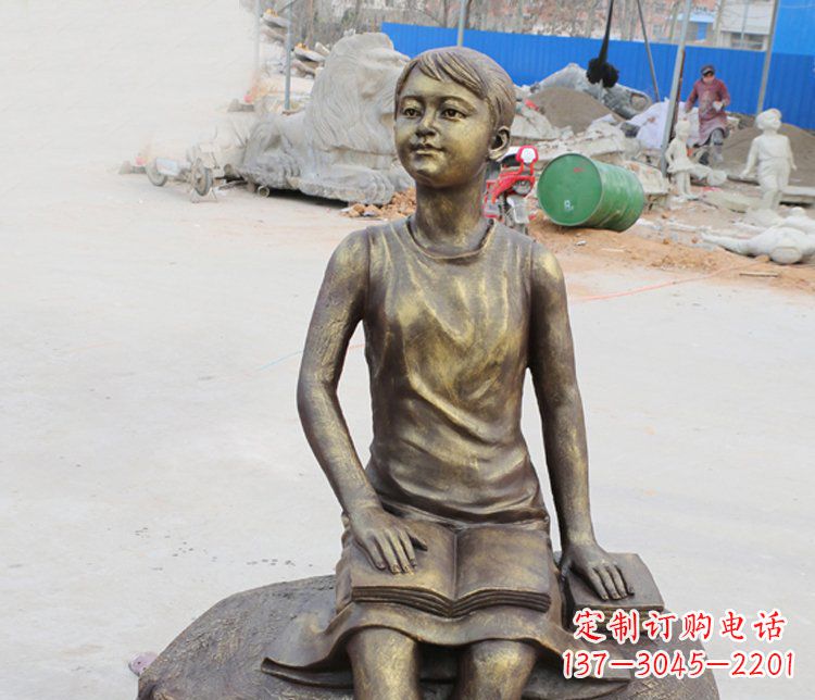 常州公园景观摆件看书的女孩铜雕