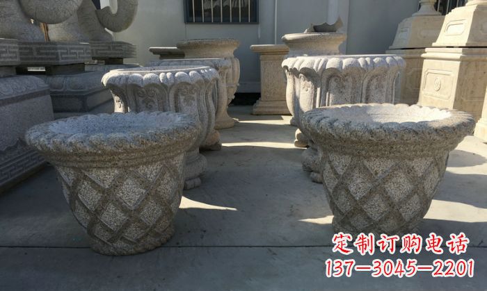 常州公园景观花篮式花盆石雕 (2)