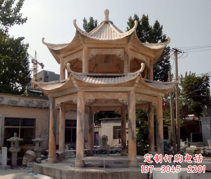 常州精美古典双层石凉亭雕塑