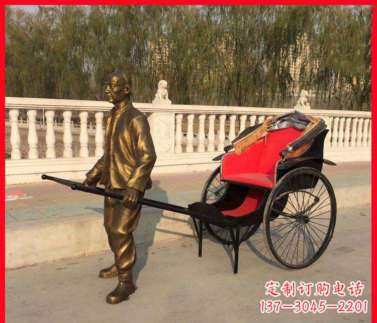 常州黄包车铜雕精湛工艺,体现传统文化