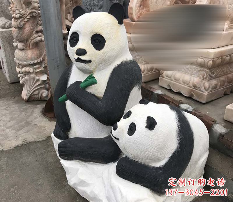 常州领雕塑——公园母子熊猫石雕