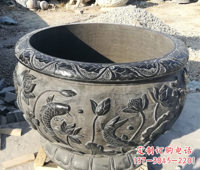 常州青石仿古雕塑荷花水缸