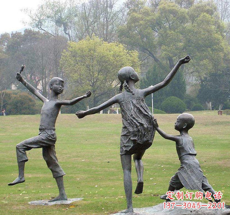 常州公园人物放风筝的儿童铜雕