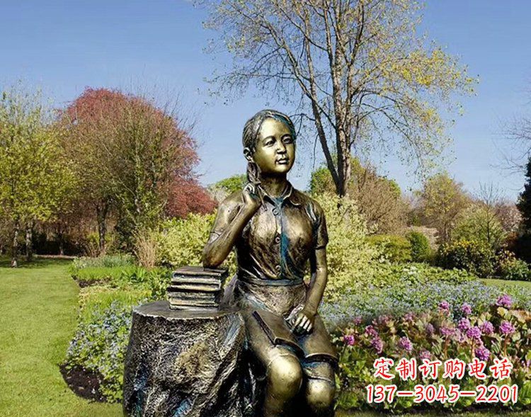 常州铜雕儿童看书雕塑