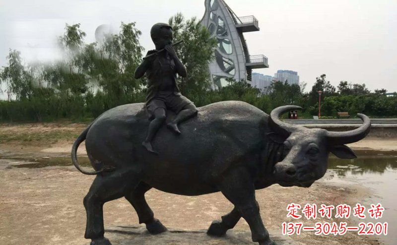 常州公园铜雕牧童骑牛动物雕塑