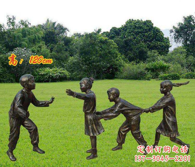 常州公园玩老鹰捉小鸡的儿童小品铜雕 (2)
