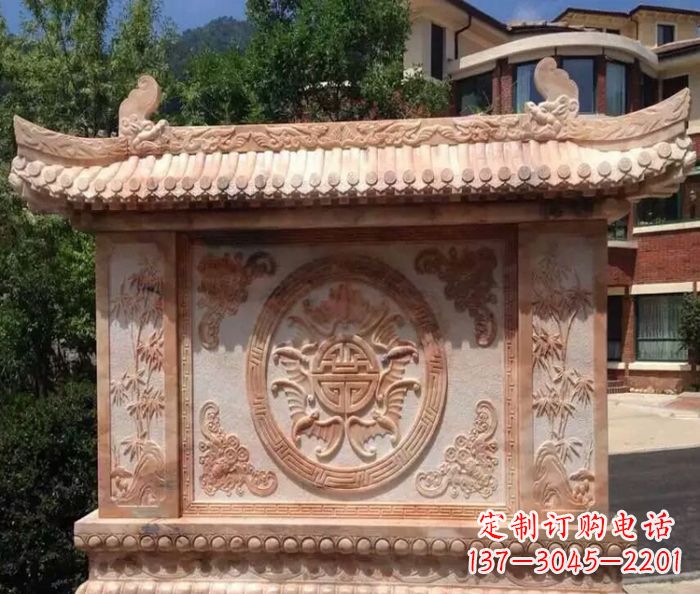 常州中领雕塑-公园晚霞红蝙蝠竹子石影壁雕塑