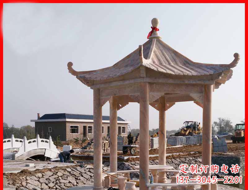 常州红六角石凉亭雕塑