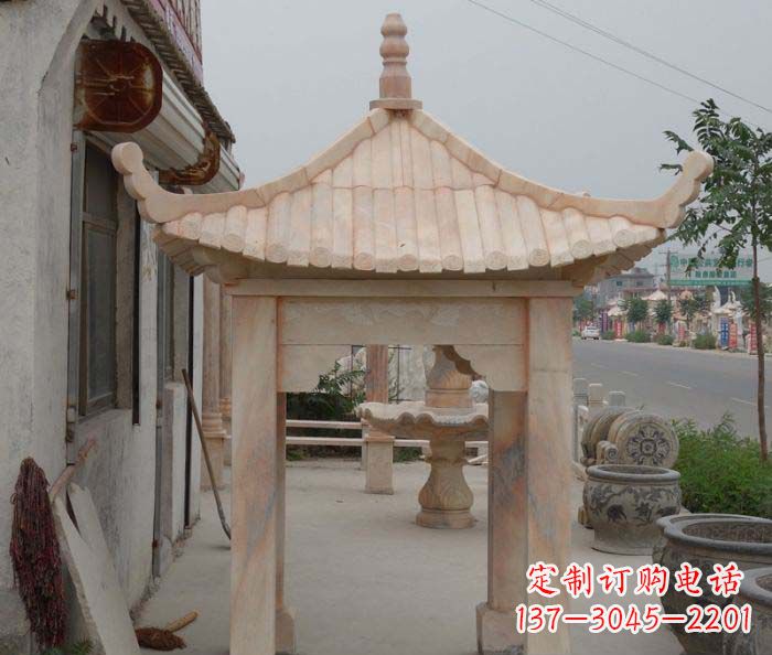 常州精美红六角石凉亭雕塑