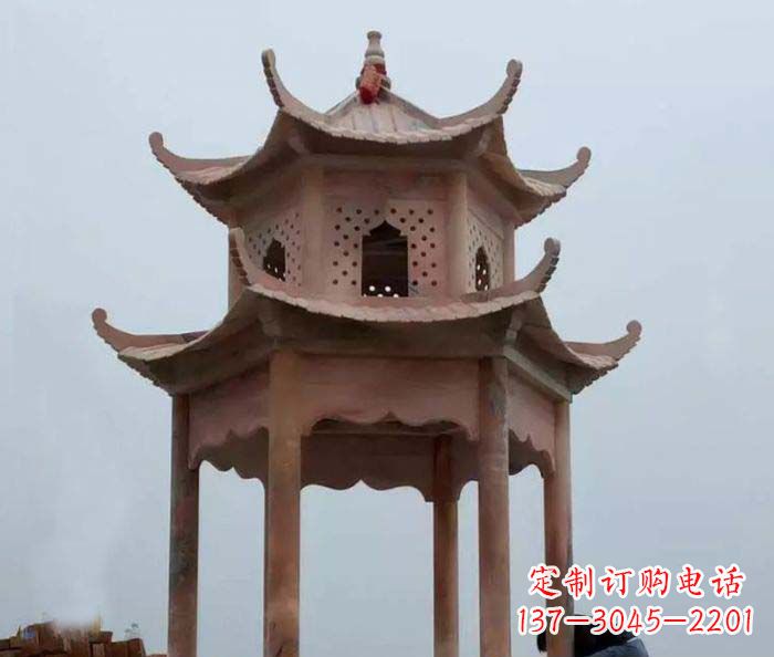 常州中领雕塑双层六角石雕凉亭