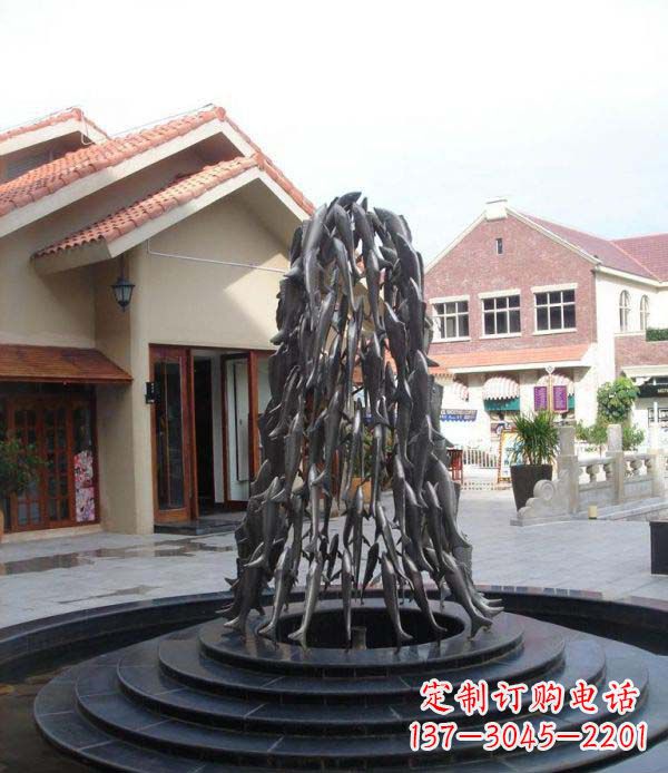 常州欢乐鱼群,喷泉铜雕