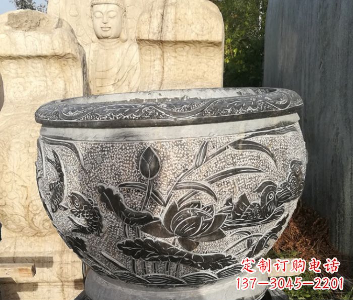 常州室内装饰用鸳鸯荷花浮雕水缸
