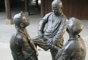 常州铜雕男孩斗鸡小品雕塑
