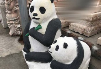 常州领雕塑——公园母子熊猫石雕