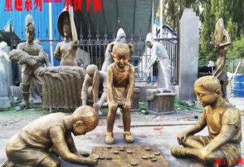 常州铜质童趣儿童下棋雕塑