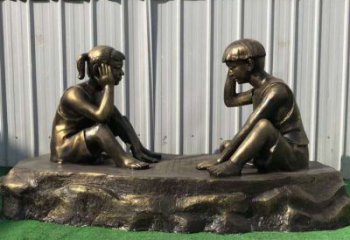 常州儿童雕塑-铜雕下棋展示精美的艺术