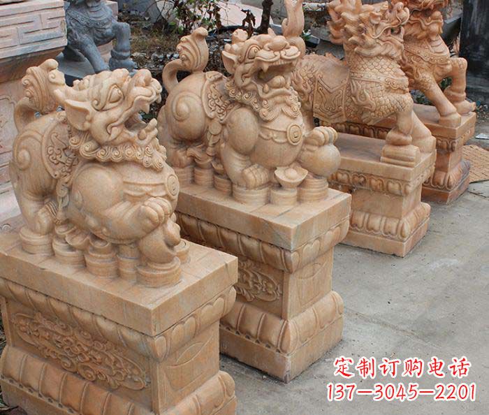 常州中领雕塑-古代神兽晚霞红貔貅石雕