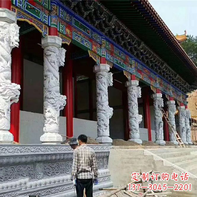 常州精美手工制作的精美古建汉白玉龙柱雕塑