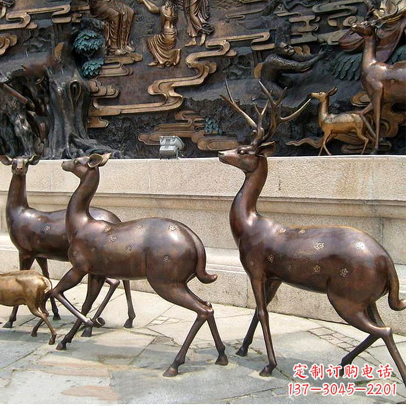 常州古铜色梅花鹿铜雕精美塑型